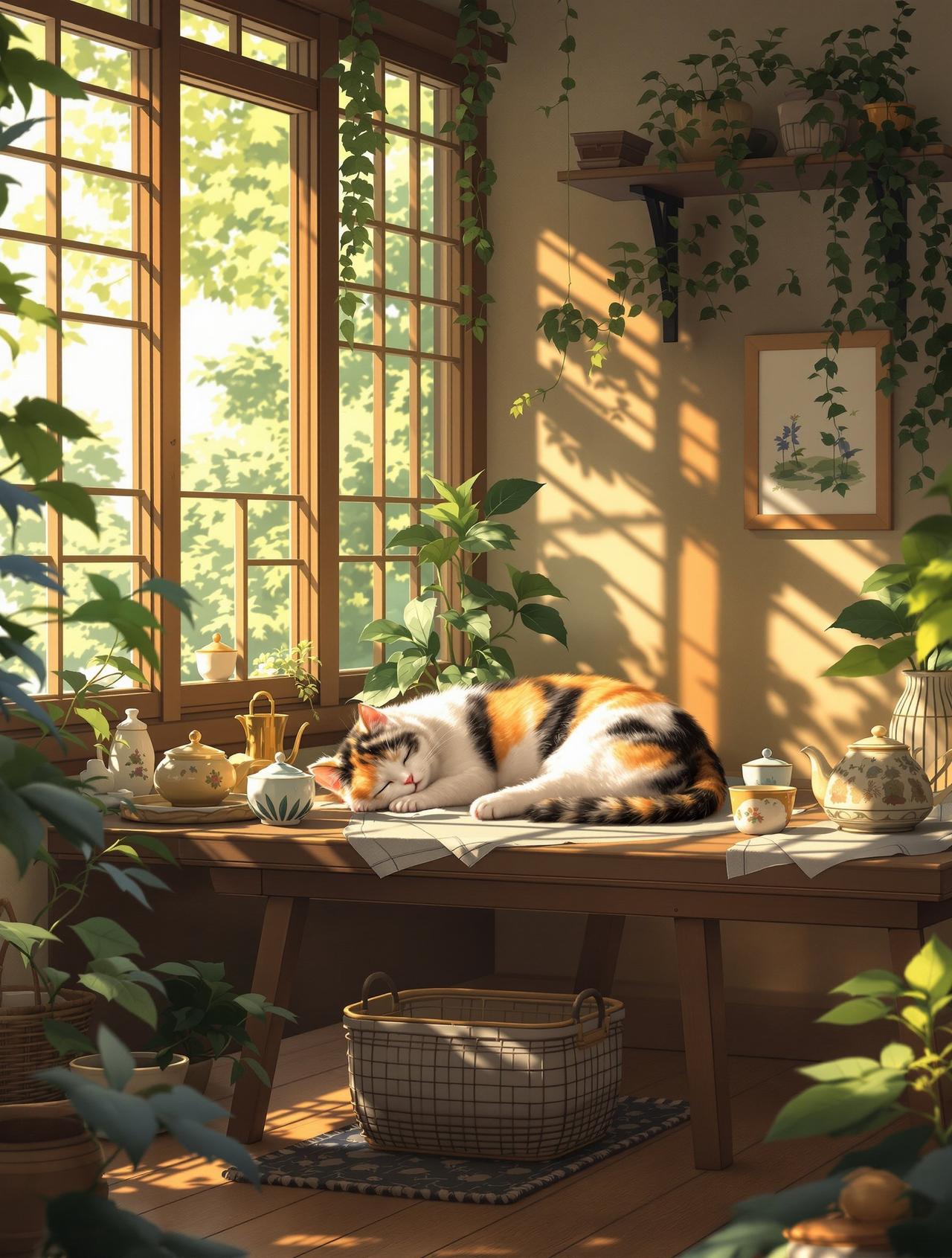 AI理论 猫与茶屋 - 慢生活物语，温情日常治愈短剧